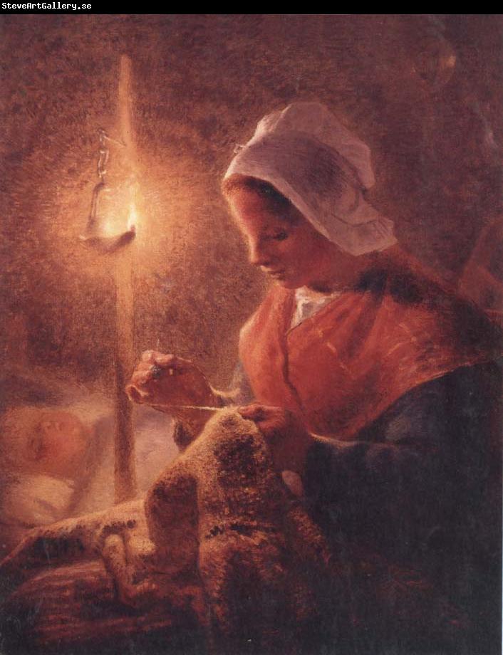 Jean Francois Millet Woman Sewing by Lamplight